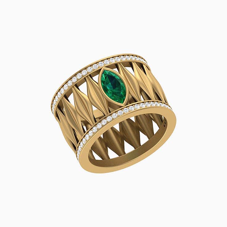 Emerald Wide band with diamond ring