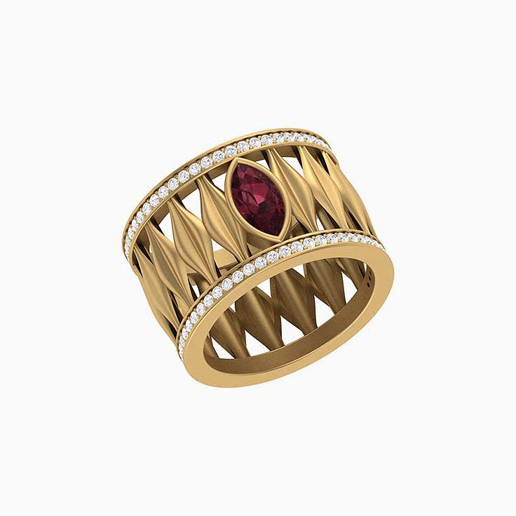 Garnet Wide band with diamonds