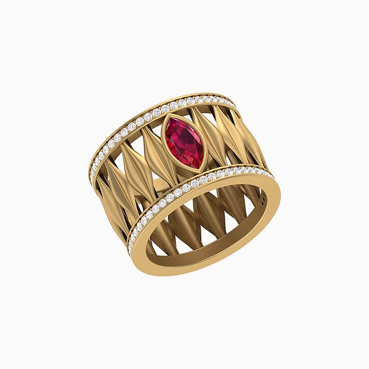 Ruby Wide band and diamond ring