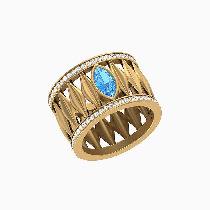 Blue Topaz Wide band diamond ring