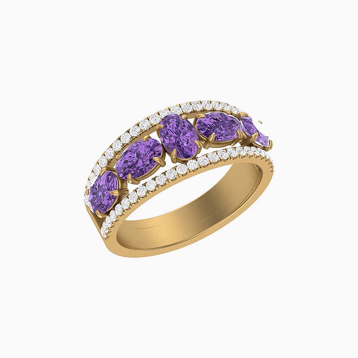 Amythyst and diamond band ring