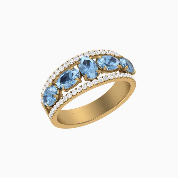 Aquamarine and diamond band ring