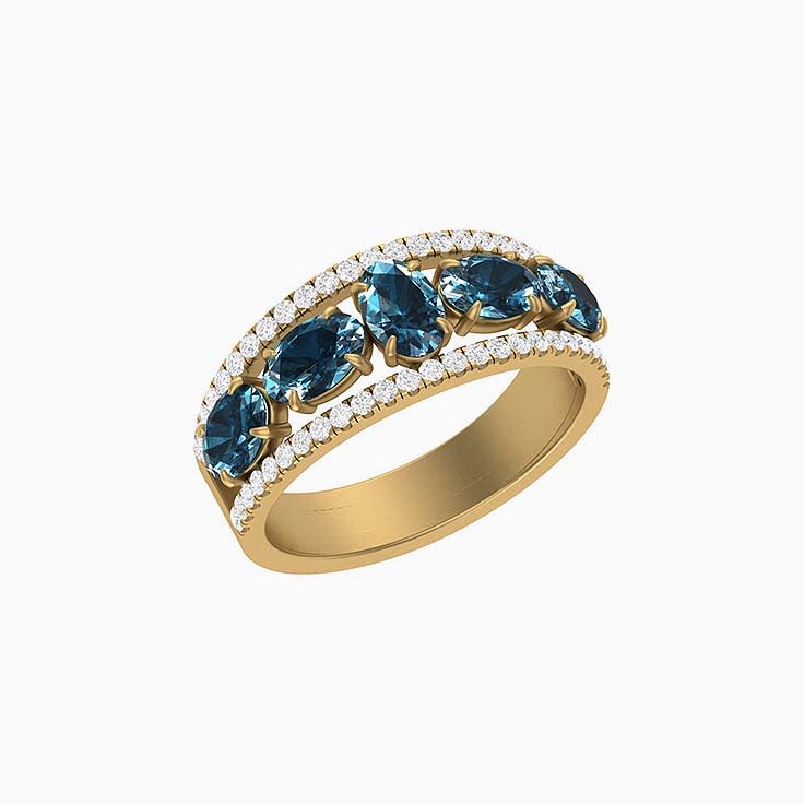 Natural Teal Sapphire and diamond ring