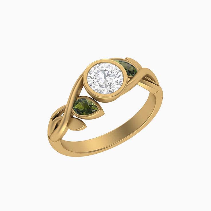 Green Sapphire and Diamond Leaf ring