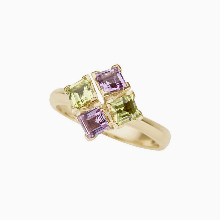 Amethyst Peridot Ladies Ring in Yellow Gold