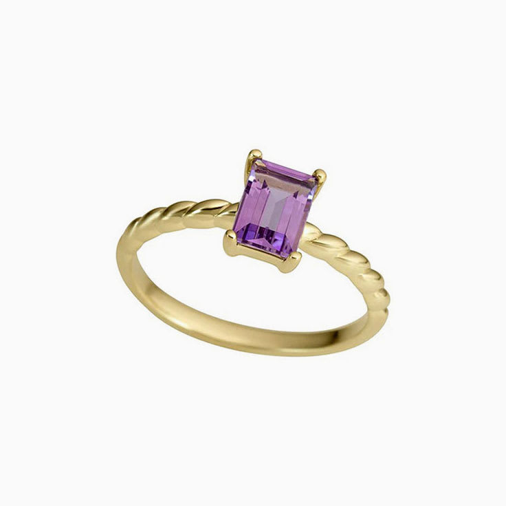 Classic Radiant Cut Diamond Amethyst Ladies Ring