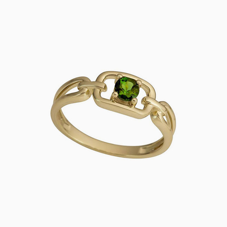 Green Tourmaline Ladies Ring in Yellow Gold