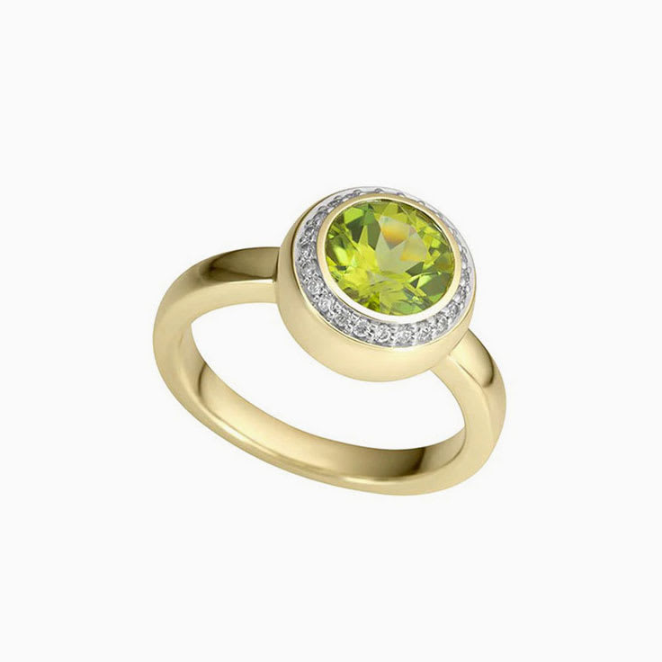 Peridot Diamond Ring in Yellow Gold