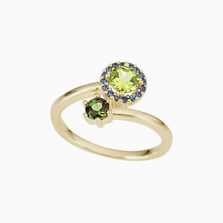 Sapphire Green Tourmaline and Peridot Ladies Ring