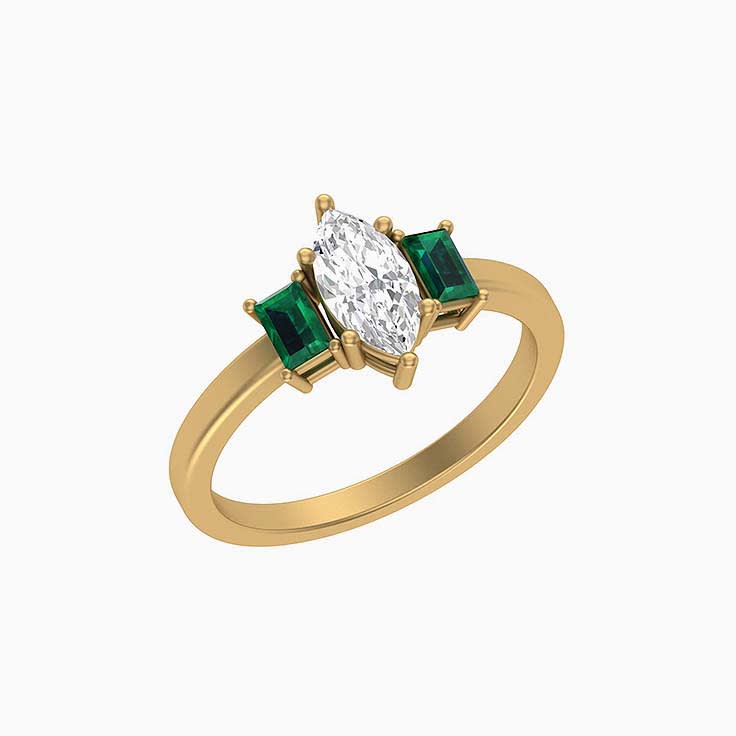 Marquise Natural Diamond with Emeralds Ring