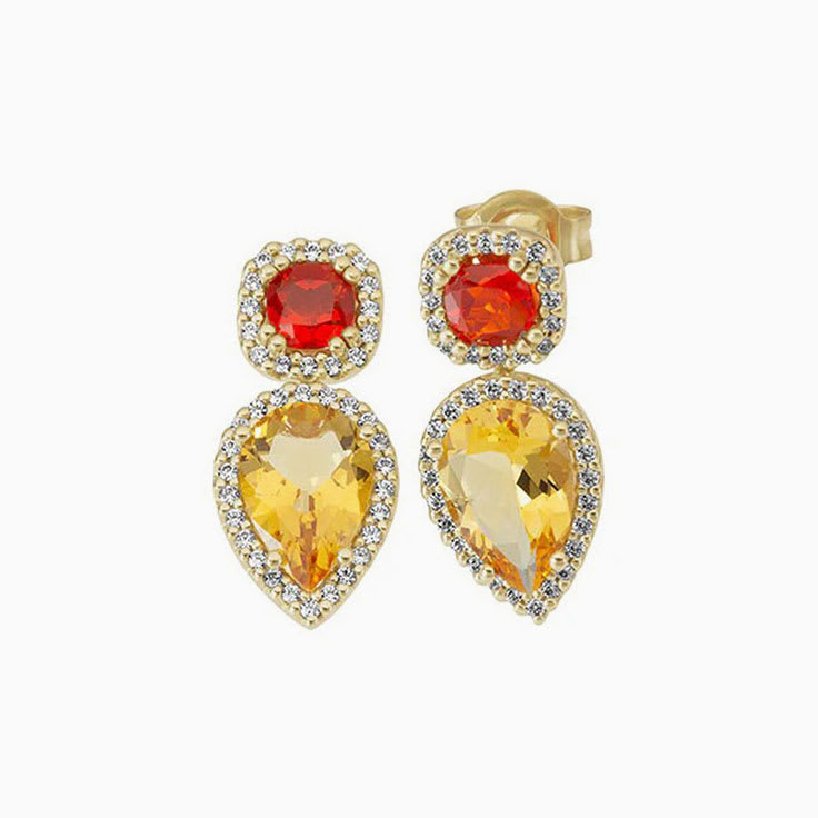 Citrine Fire Opal Earstuds in Gold