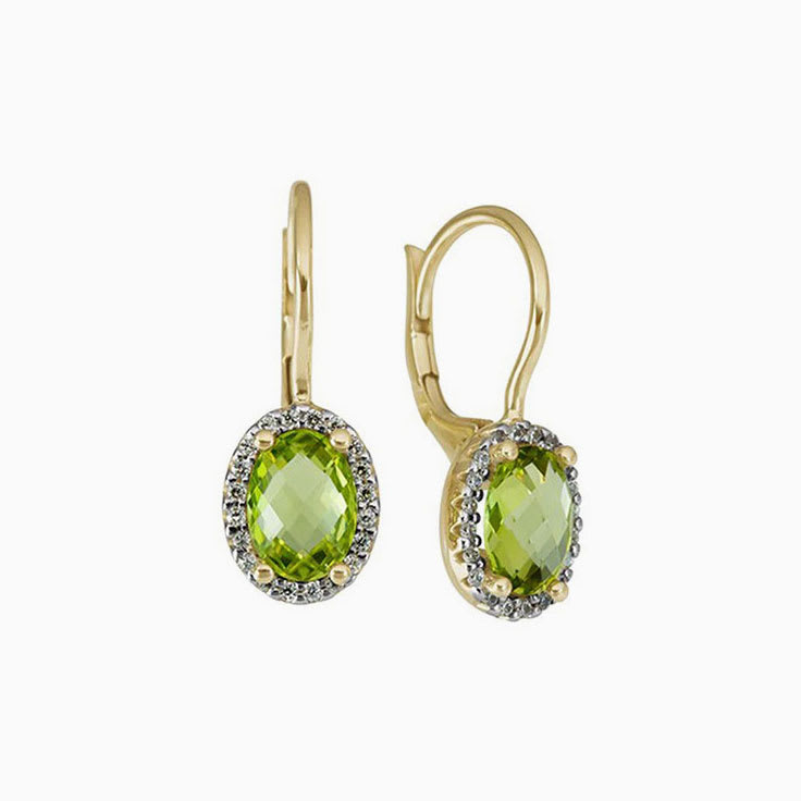 Diamond and Peridot Earrings in Yellow Gold with Rhodium Plating