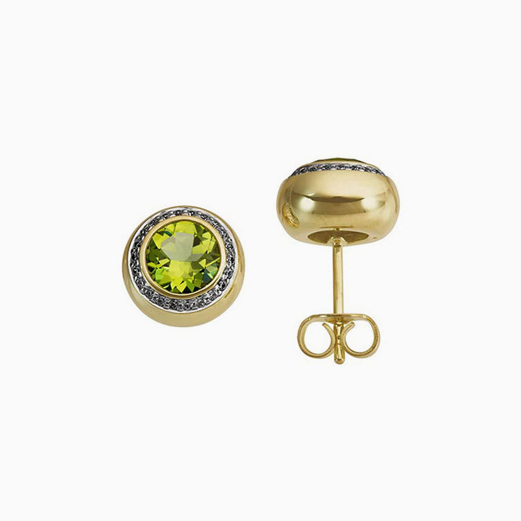 Peridot and Diamond Earrings in Yellow Gold