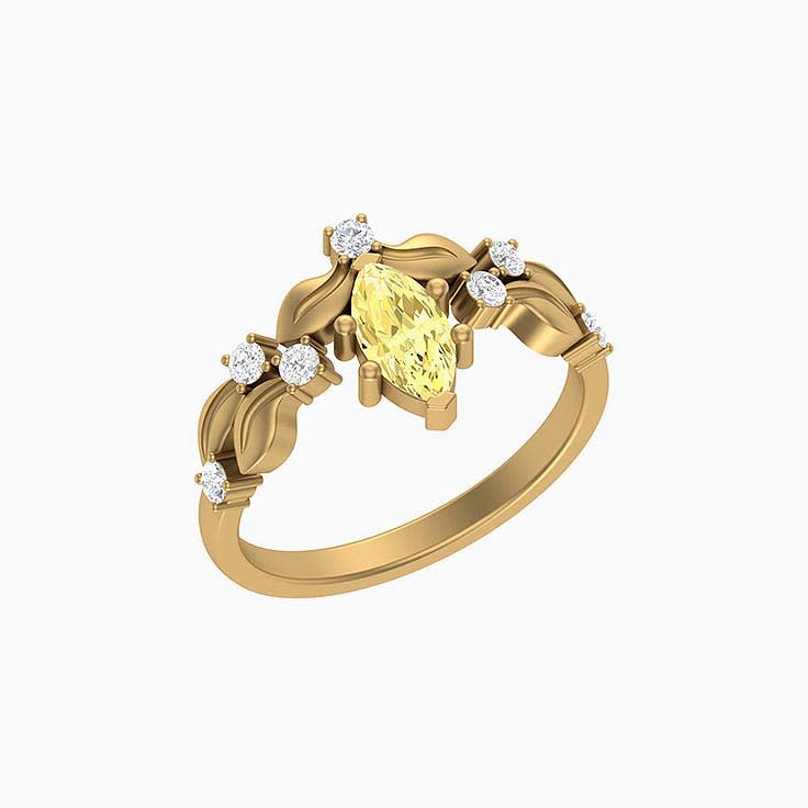 Vintage Natural Vivid Yellow sapphire and Diamond ring