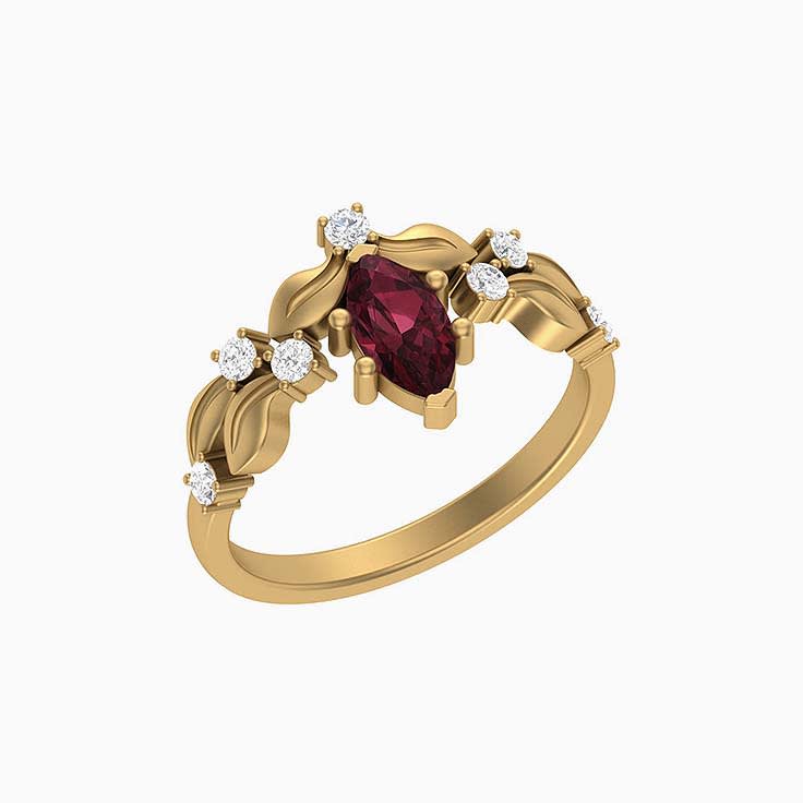 Marquise cut Natural Rhodolite with diamond ring