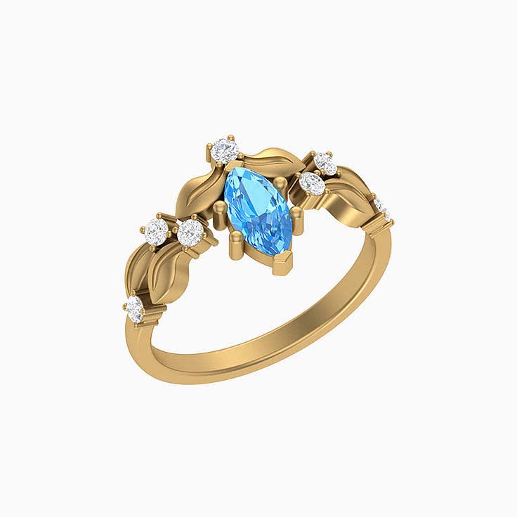 Marquise cut Blue Topaz with natural diamonds