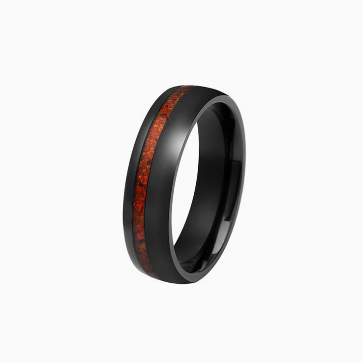 Red opal with black zirconium ring