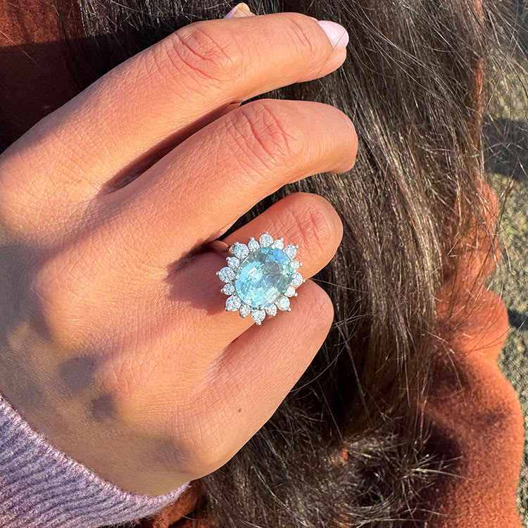 Santa Maria Aquamarine with diamond ring