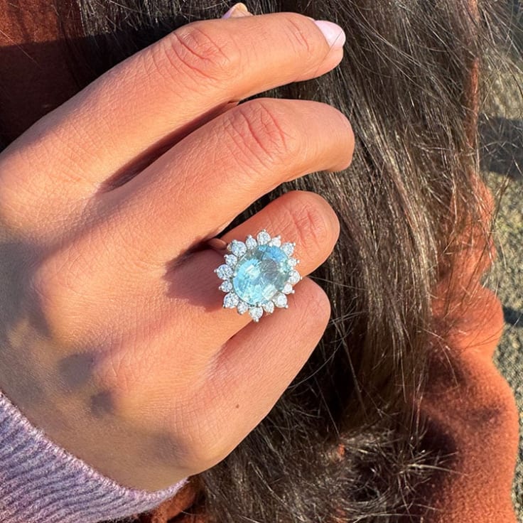 Santa Maria Aquamarine with diamond ring