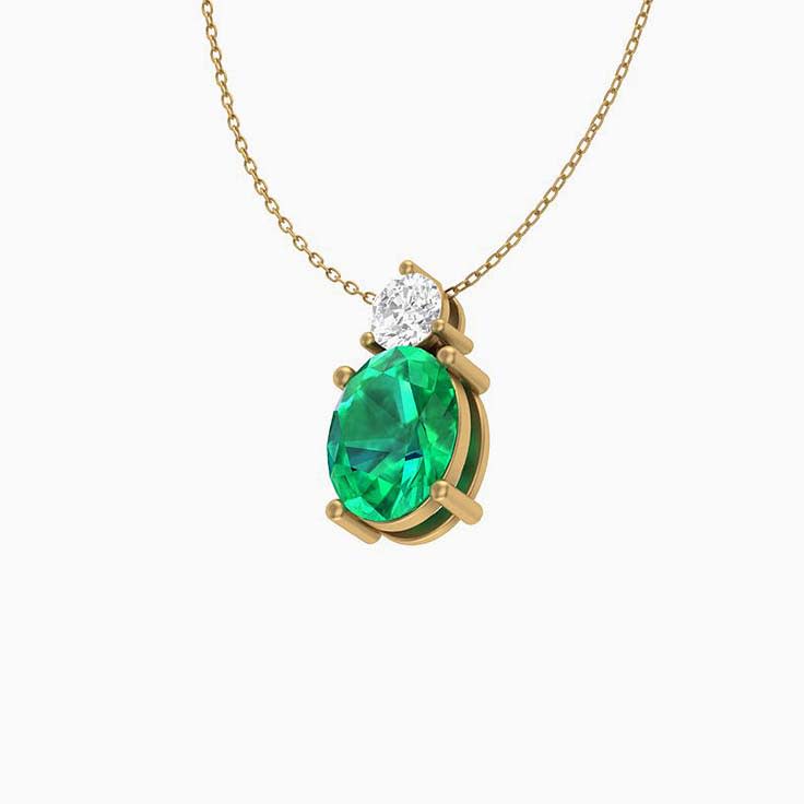 Oval Natural emerald and Natural diamond pendant