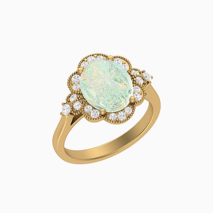 Solid white opal and natural diamonds Vitage design