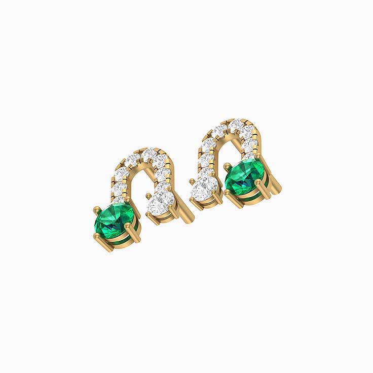 Earring Round Emerald in Lab grown stones