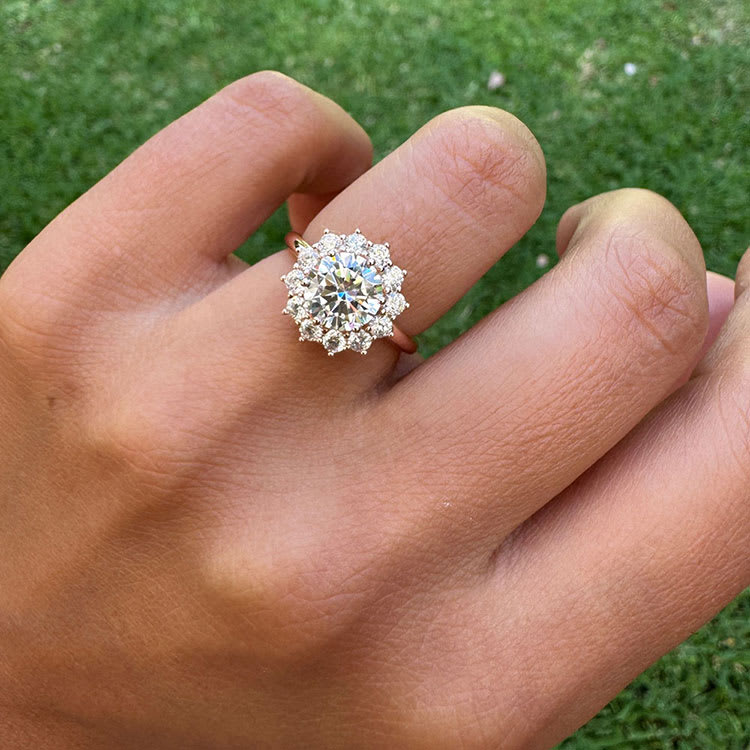 Classic Natural Diamond Halo Ring On A Plain Band
