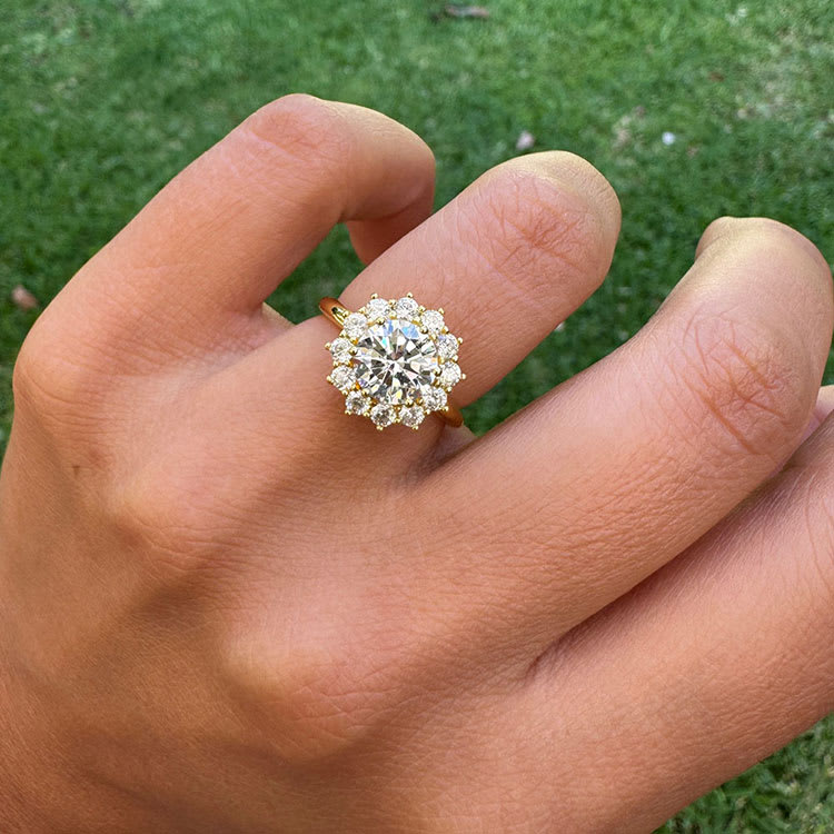 Classic Natural Diamond Halo Ring On A Plain Band