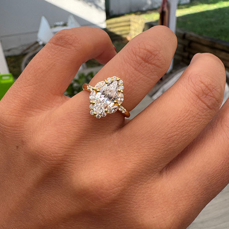 Lab Marquise Unique Halo Engagement Ring