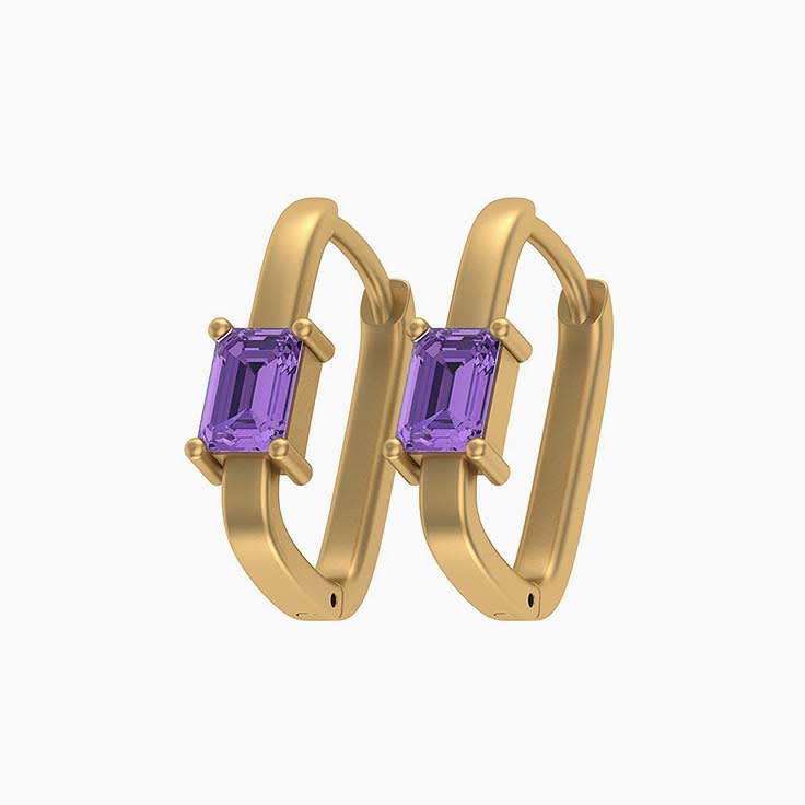 Natural Amethyst Emerald cut Huggies