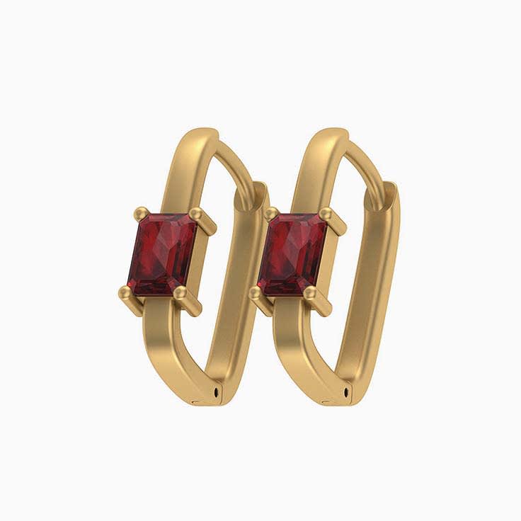 Garnet Emerald cut Huggies