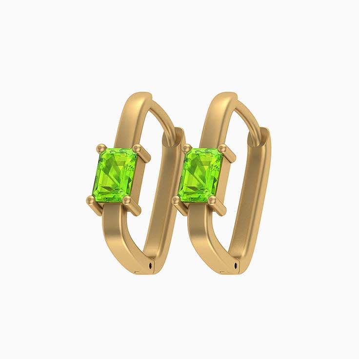 Peridot Emerald cut Huggies