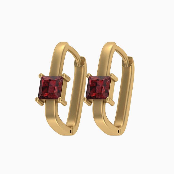 Red Garnet Princess cut Huggies