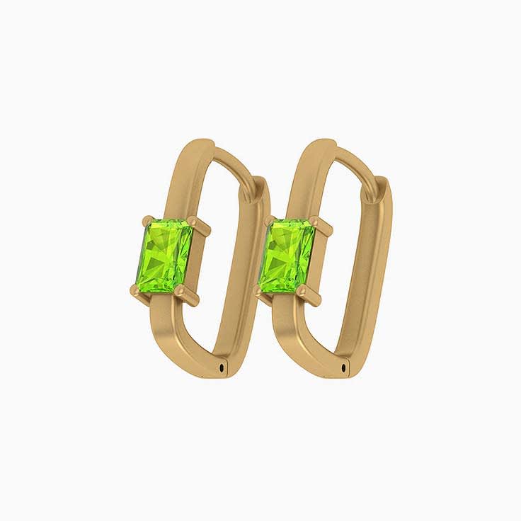 Radiant cut  Peridot Huggies.