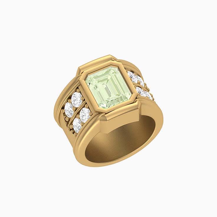 Light mint green tourmaline and natural diamonds ring