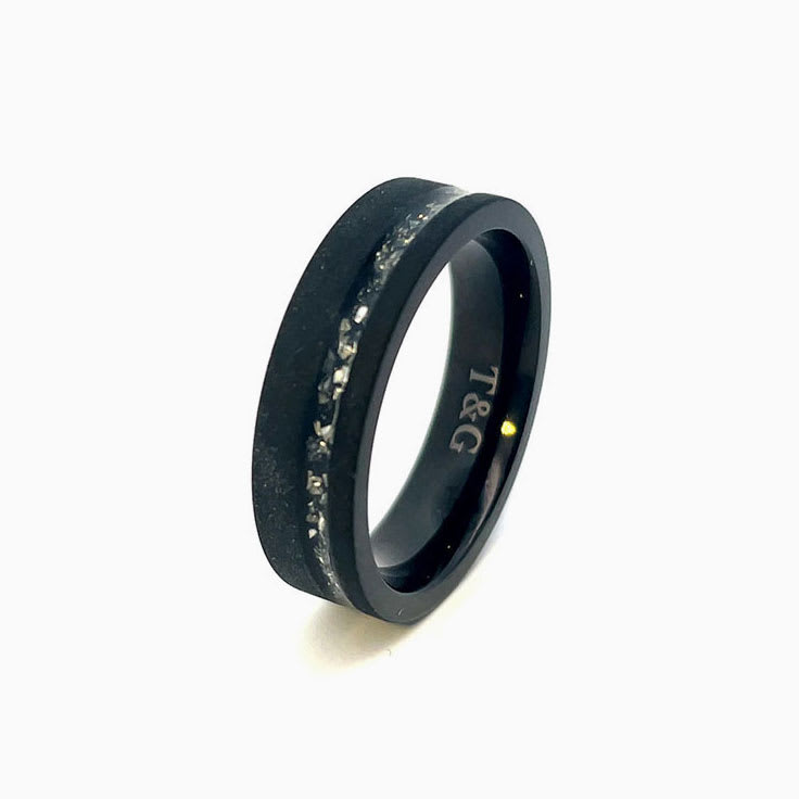 Black Zirconium With Meteorite Strip