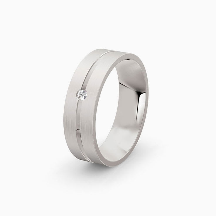 Diamond set on a center groove mens ring