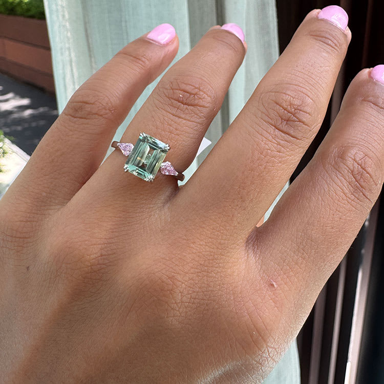 Green Amethyst With Pink Stone Ring