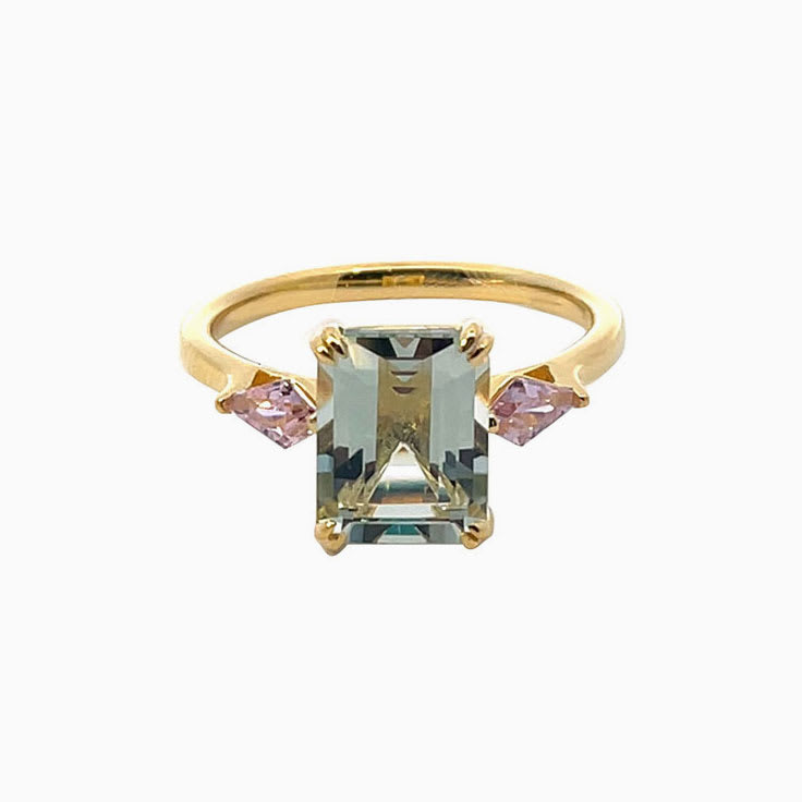 Green Amethyst With Pink Stone Ring