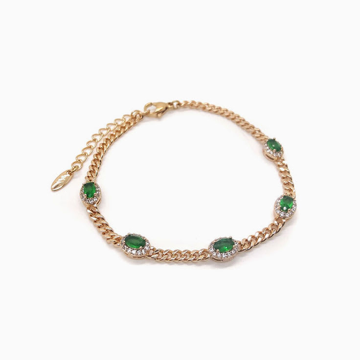 Emerald And Diamond Bracelet On A Curb Chain