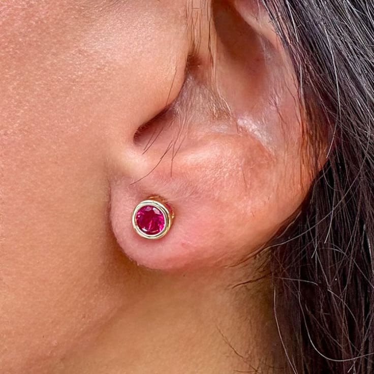 Pink Ruby Bezel Studs
