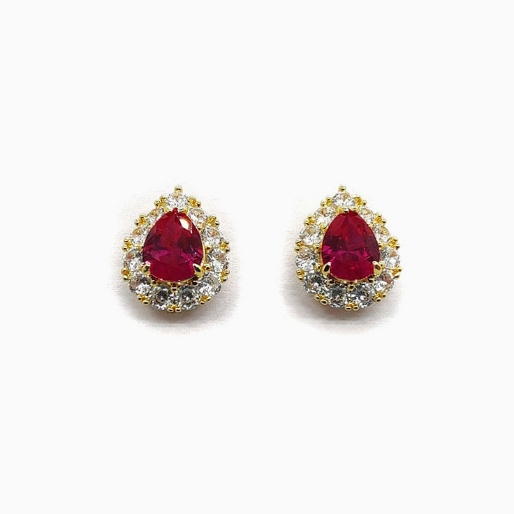 Pear Ruby Diamond Earrings