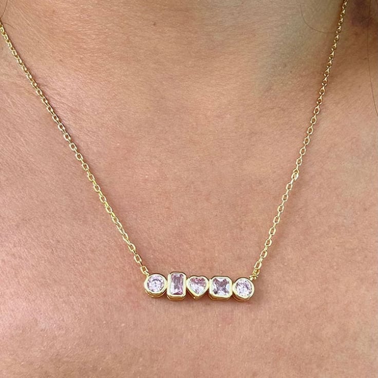Multi shape Lab Pink Diamond necklace 45cm chain 9ct