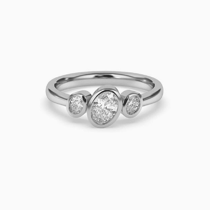 Bezel setting trilogy diamond engagement ring