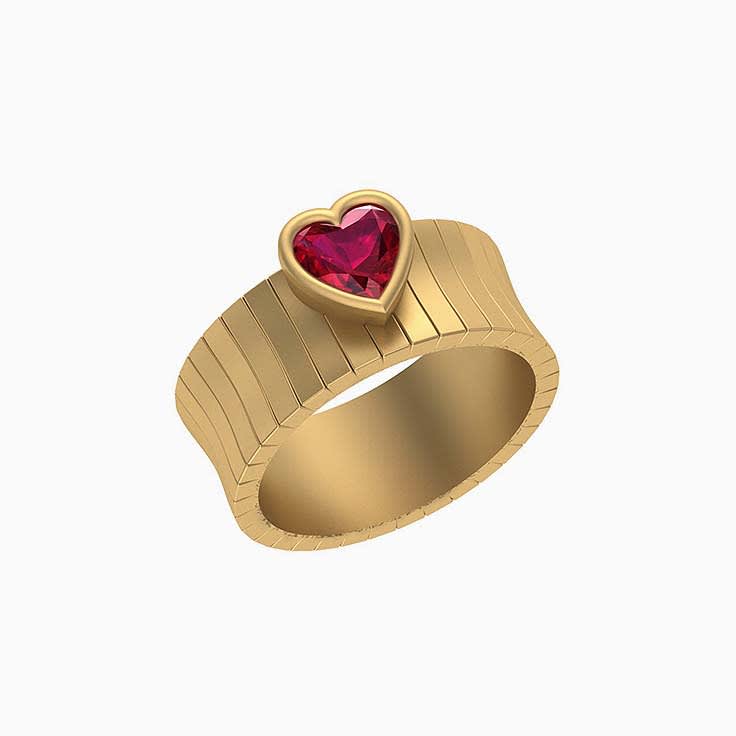 Lab grown Ruby Heart wide band ring