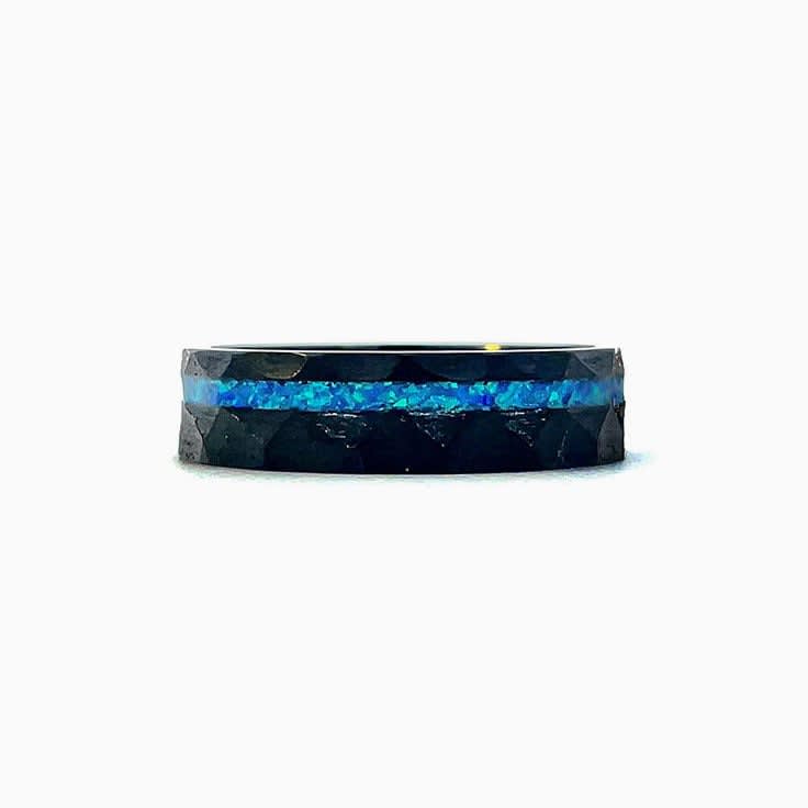 Hammer finish Opal and zirconium ring