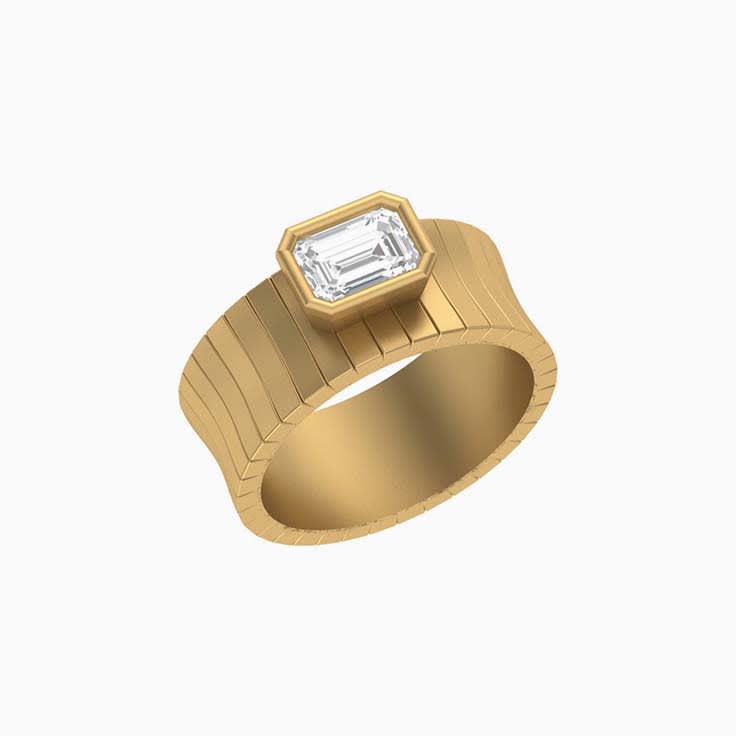 Lab Diamond  Emerald cut on wide band ring