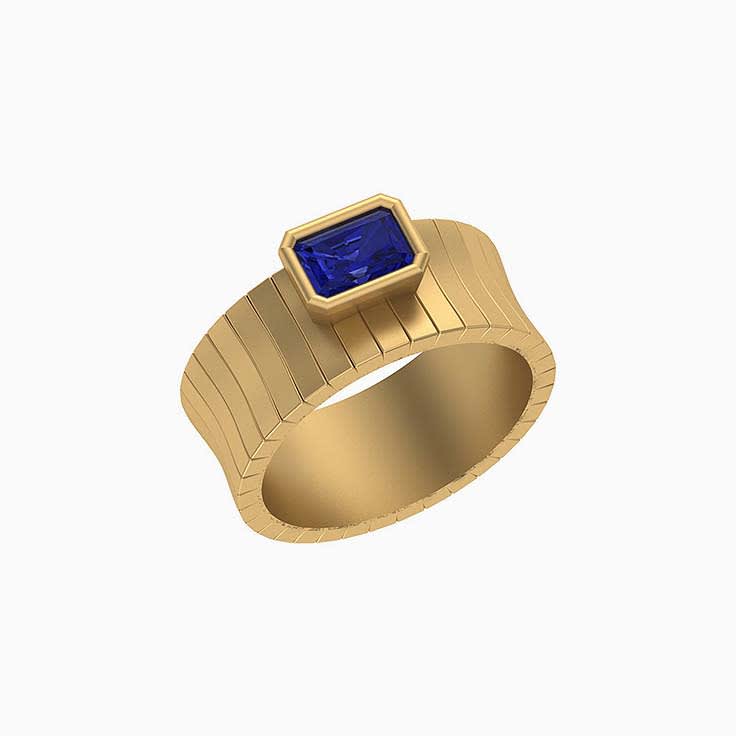 Radiant cut Tanzanite with wide band ring