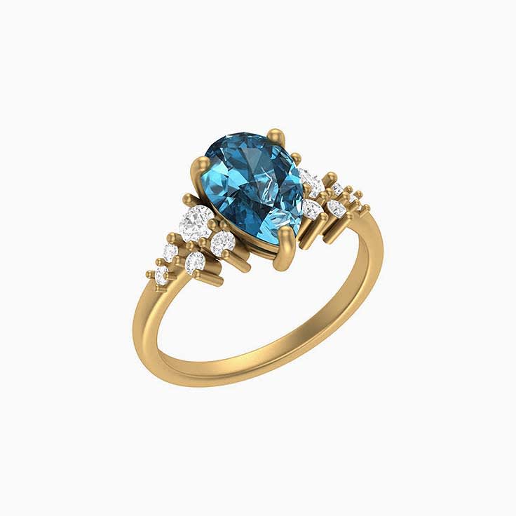 Teal Sapphire pear cut and diamonds