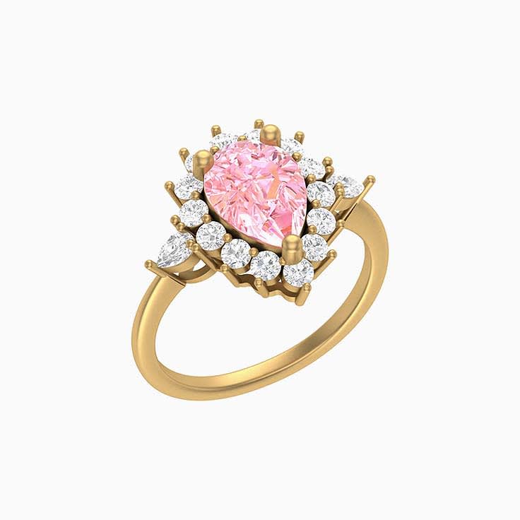 Pink sapphire and natural diamond halo ring